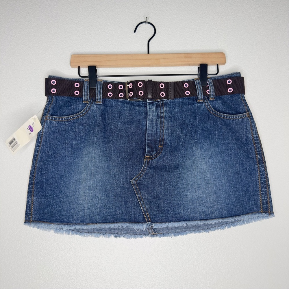 Vintage Y2K Denim Micro Mini Skirt Sz 13 Wish 100% Cotton Belted Deadstock NWT